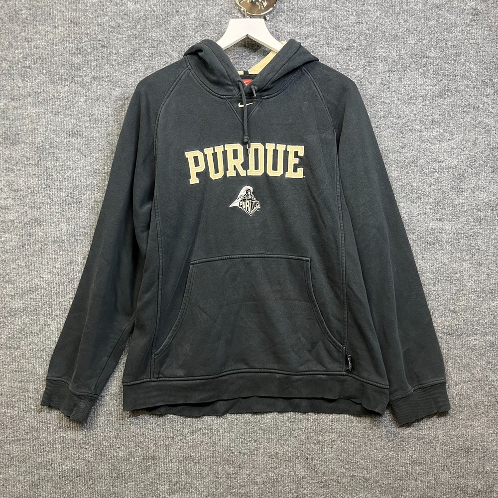Vintage Nike Purdue Boilermakers Hoodie Men's Black Fleece Drawstring Sports - M